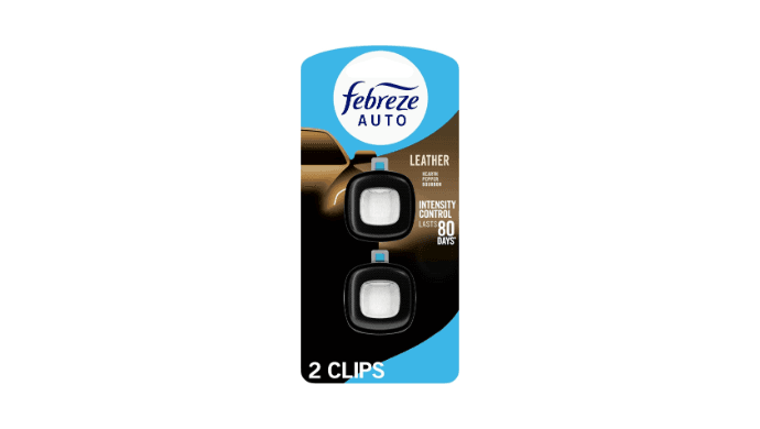 Febreze AUTO Air Freshener, Odor-Fighting Automotive Vent Clip, Scented Car Accessories, Long Lasting for Strong Odors, Leather, 2 Count thumbnail 1