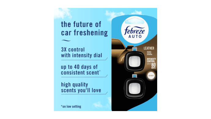 Febreze AUTO Air Freshener, Odor-Fighting Automotive Vent Clip, Scented Car Accessories, Long Lasting for Strong Odors, Leather, 2 Count thumbnail 2