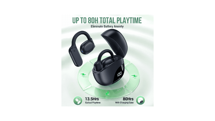 VEATOOL Wireless Earbuds Open Ear Headphone Sport, Bluetooth 5.3 Earbud, 80Hrs Earphone with Earhook, Noise Cancelling Mic,Light Weight Comfortable Fit,Suitable for Running,Workouts thumbnail 2