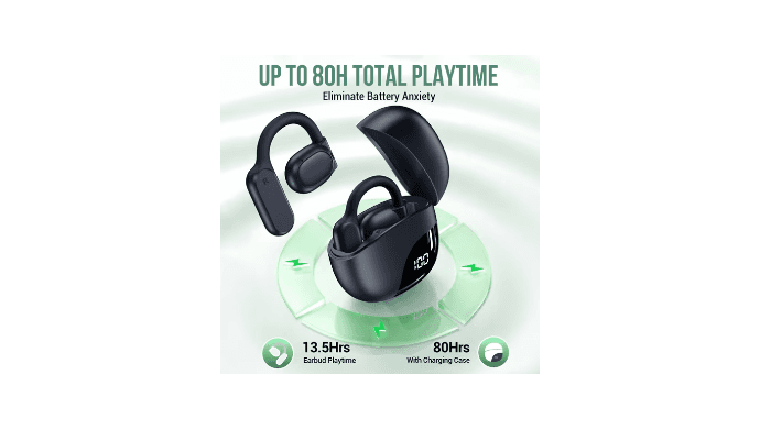 VEATOOL Wireless Earbuds Open Ear Headphone Sport, Bluetooth 5.3 Earbud, 80Hrs Earphone with Earhook, Noise Cancelling Mic,Light Weight Comfortable Fit,Suitable for Running,Workouts thumbnail 2