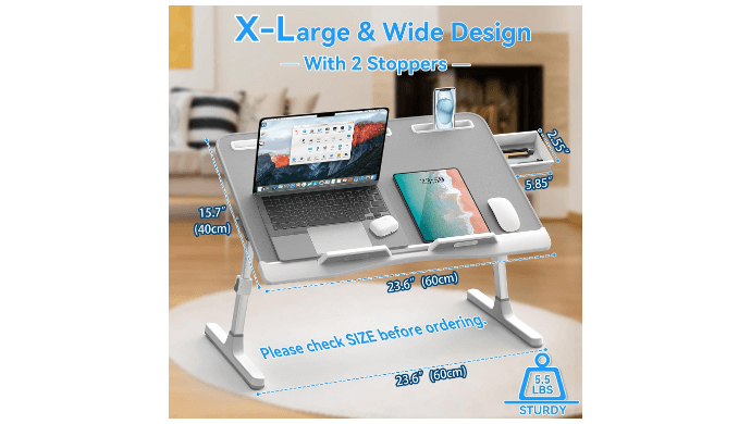 Laptop Desk for Bed, EVETTO X-Large Adjustable Laptop Table, Grey thumbnail 2