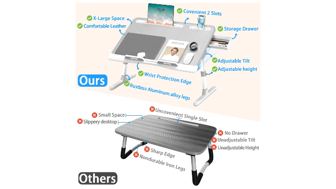 Laptop Desk for Bed, EVETTO X-Large Adjustable Laptop Table, Grey thumbnail 3