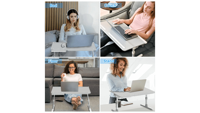 Laptop Desk for Bed, EVETTO X-Large Adjustable Laptop Table, Grey thumbnail 4