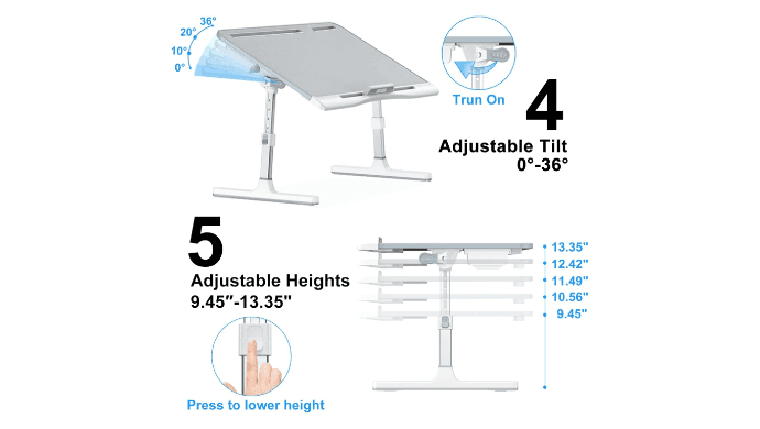 Laptop Desk for Bed, EVETTO X-Large Adjustable Laptop Table, Grey thumbnail 5