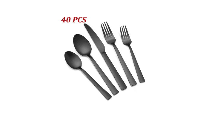VeSteel 40-Piece Matte Black Silverware Set, Stainless Steel Flatware Set Service for 8, Metal Cutlery Eating Utensils Tableware Includes Forks/Spoons/Knives, Square Edge & Dishwasher Safe thumbnail 1