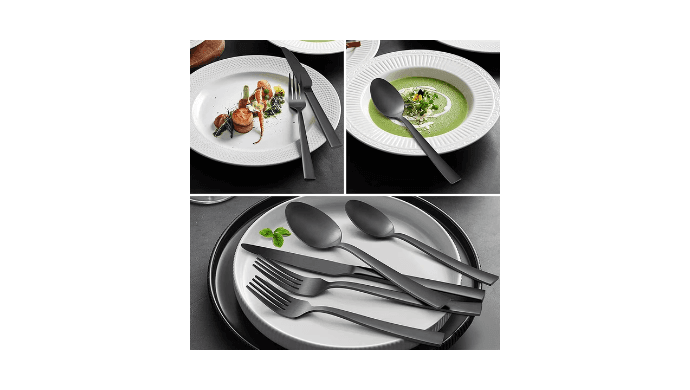 VeSteel 40-Piece Matte Black Silverware Set, Stainless Steel Flatware Set Service for 8, Metal Cutlery Eating Utensils Tableware Includes Forks/Spoons/Knives, Square Edge & Dishwasher Safe thumbnail 4