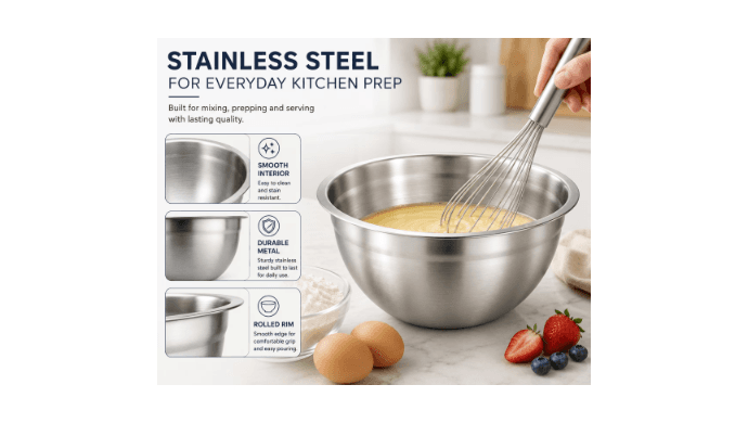 NULAS 6-Piece Stainless Steel Mixing Bowl Set with Lids, Nesting Metal Bowls for Kitchen – 4.5/3.5/2.5/2/1.5/1 qt, Great for Prep, Baking & Serving, Multicolor thumbnail 3