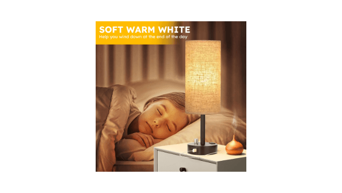 GVDV HOME Bedside Table Lamp, Fully Dimmable Lamp with USB C&A Fast Charging Port, AC Outlet, Lamp with Linen Fabric Shade and Black Base for Bedroom Living Room, Office, Dorm thumbnail 5