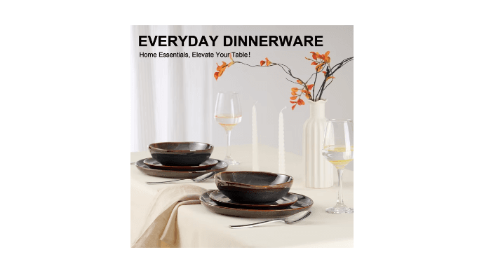 Vesteel Dinnerware Set for 4, 12 Pieces Premium Stoneware Plates and Bowls Set, Handmade Reactive Glaze Dishes for Home, Chip & Scratch Resistant, Microwave and Dishwasher Safe - Forest Green thumbnail 4