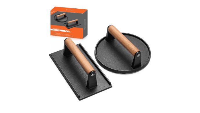 Mibote Burger Press, 2 Pcs Heavy-Duty Cast Iron Smash Bacon Press with Wood Handle for Griddle, Sandwich, Nonstick Pan thumbnail 1