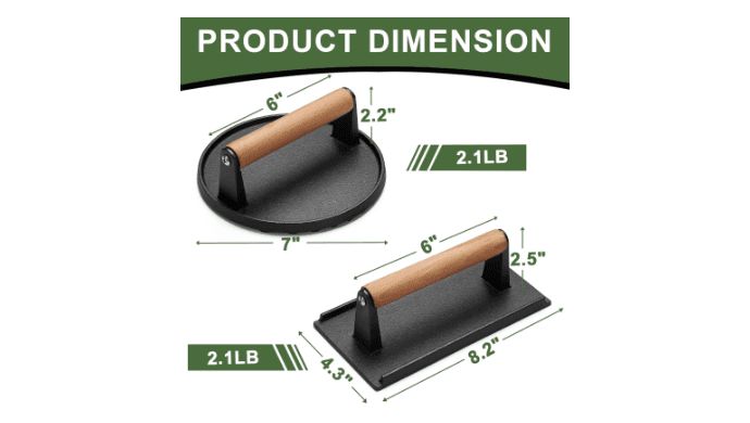 Mibote Burger Press, 2 Pcs Heavy-Duty Cast Iron Smash Bacon Press with Wood Handle for Griddle, Sandwich, Nonstick Pan thumbnail 2