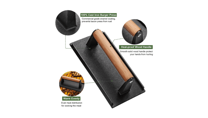Mibote Burger Press, 2 Pcs Heavy-Duty Cast Iron Smash Bacon Press with Wood Handle for Griddle, Sandwich, Nonstick Pan thumbnail 3
