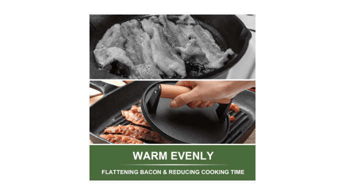 Mibote Burger Press, 2 Pcs Heavy-Duty Cast Iron Smash Bacon Press with Wood Handle for Griddle, Sandwich, Nonstick Pan thumbnail 5