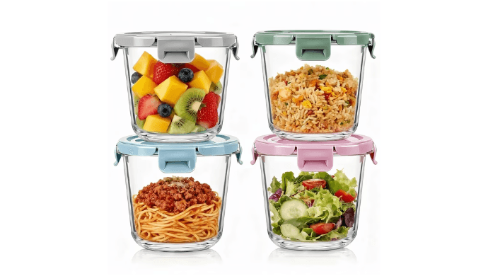 8 Pcs Glass Food Storage Containers with Airtight Lids, 3 Cup Round Lunch Box Jars for Soup Fruit Meal Prep - Microwave, Oven, Freezer Safe thumbnail 1