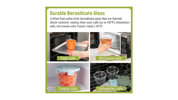 8 Pcs Glass Food Storage Containers with Airtight Lids, 3 Cup Round Lunch Box Jars for Soup Fruit Meal Prep - Microwave, Oven, Freezer Safe thumbnail 5