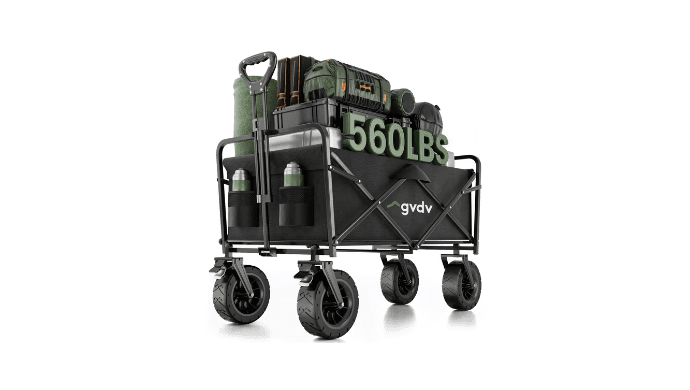 GVDV Collapsible Folding Wagon, 560LBS Large Heavy Duty Utility Cart with All-Terrain Wheels and Adjustable Handles for Shopping, Camping, Sports, Outdoor, Beach, Black thumbnail 1