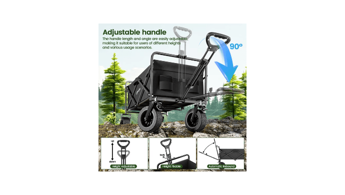 GVDV Collapsible Folding Wagon, 560LBS Large Heavy Duty Utility Cart with All-Terrain Wheels and Adjustable Handles for Shopping, Camping, Sports, Outdoor, Beach, Black thumbnail 3