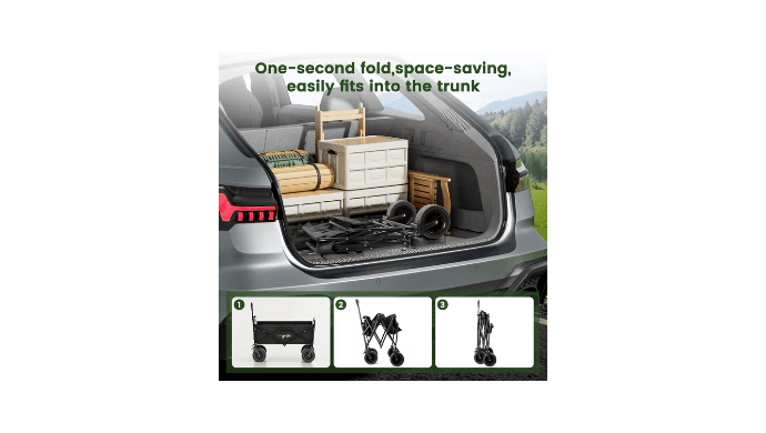 GVDV Collapsible Folding Wagon, 560LBS Large Heavy Duty Utility Cart with All-Terrain Wheels and Adjustable Handles for Shopping, Camping, Sports, Outdoor, Beach, Black thumbnail 5