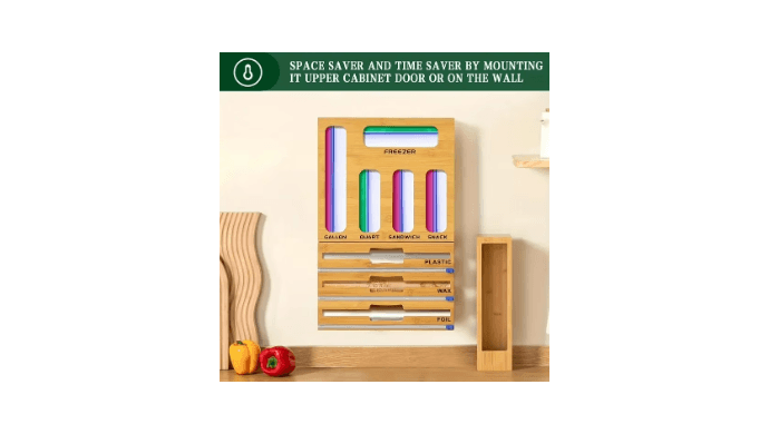 9 in 1 Storage Bag Organizer for Kitchen Drawer Combo, Bamboo Foil and Plastic Wrap with Cutter, Organizers Compatible Gallon, Quart, Sandwich Snack Size, Birthday Gifts, New Year Gift thumbnail 5