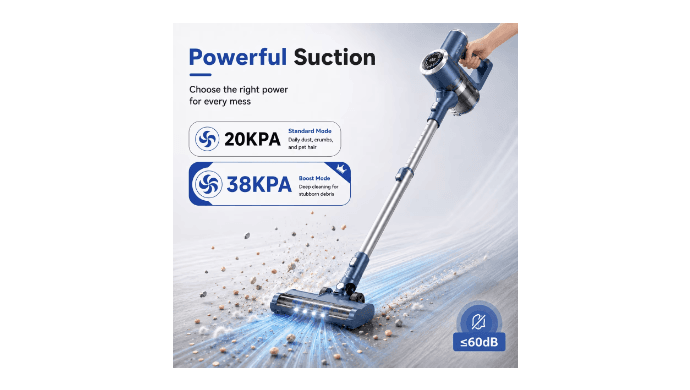 PrettyCare Cordless Stick Vacuum Cleaner, 38KPA 50mins 2600mAh 6-in-1 Lightweight Upright for Carpet Hard Floor Pet Hair W200 Upgraded thumbnail 2