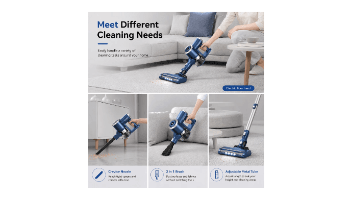PrettyCare Cordless Stick Vacuum Cleaner, 38KPA 50mins 2600mAh 6-in-1 Lightweight Upright for Carpet Hard Floor Pet Hair W200 Upgraded thumbnail 3