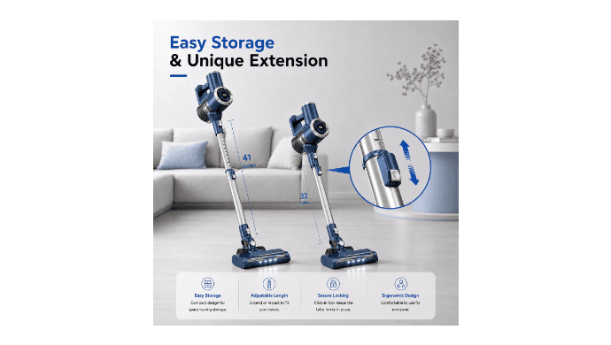 PrettyCare Cordless Stick Vacuum Cleaner, 38KPA 50mins 2600mAh 6-in-1 Lightweight Upright for Carpet Hard Floor Pet Hair W200 Upgraded thumbnail 5