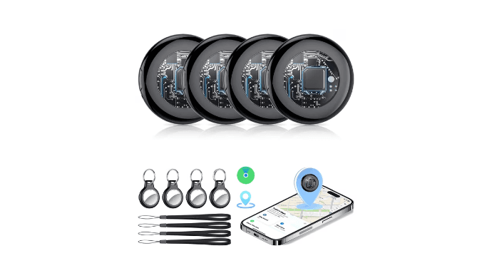 Bluetooth Tracker, Smart Air Tracker Tags-4 Pack, Key Finder and Item Locator Works with Apple Find My (iOS Only), with Protective Case/Key Ring/Lanyard, Tracker Tag for Keys/Luggage/Wallet, etc. thumbnail 1