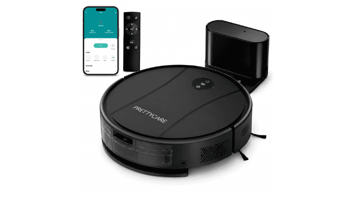 PrettyCare C2-v2 Robot Vacuum and Mop Combo Cleaner, 3-in-1, 8000Pa Suction, 5200mAh Battery, Black thumbnail 1