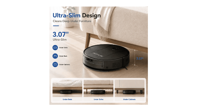 PrettyCare C2-v2 Robot Vacuum and Mop Combo Cleaner, 3-in-1, 8000Pa Suction, 5200mAh Battery, Black thumbnail 3