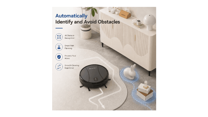 PrettyCare C2-v2 Robot Vacuum and Mop Combo Cleaner, 3-in-1, 8000Pa Suction, 5200mAh Battery, Black thumbnail 5