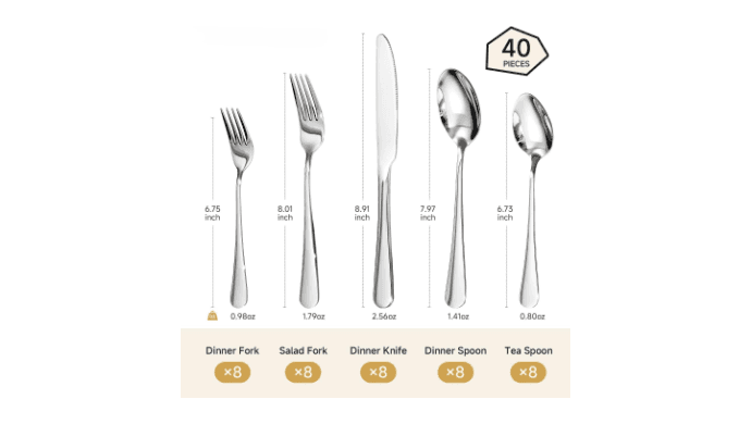 Silverware Set for 8, 40 Piece Heavy Duty 18/10 Stainless Steel Flatware Set, Mirror Polished Cutlery Utensils with Knives Forks & Spoons, Dishwasher Safe - HIKAA thumbnail 3