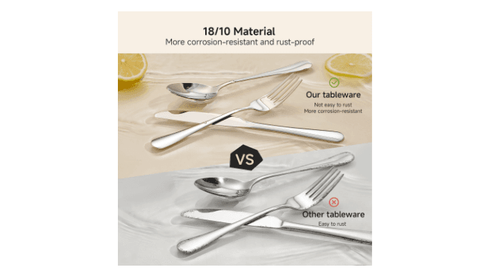 Silverware Set for 8, 40 Piece Heavy Duty 18/10 Stainless Steel Flatware Set, Mirror Polished Cutlery Utensils with Knives Forks & Spoons, Dishwasher Safe - HIKAA thumbnail 5