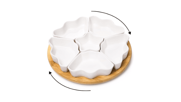 Foraineam Rotatable Serving Platters and Trays, Lazy Susan Relish Tray, 7-Compartment Divided Dishes, 11 Inch Porcelain Removable Bowl for Chip and Dip, Fruit, Nut, Candy and Snack thumbnail 1