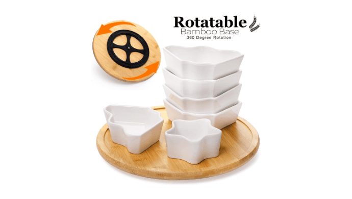 Foraineam Rotatable Serving Platters and Trays, Lazy Susan Relish Tray, 7-Compartment Divided Dishes, 11 Inch Porcelain Removable Bowl for Chip and Dip, Fruit, Nut, Candy and Snack thumbnail 3