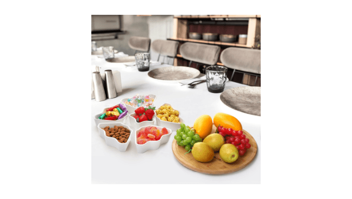 Foraineam Rotatable Serving Platters and Trays, Lazy Susan Relish Tray, 7-Compartment Divided Dishes, 11 Inch Porcelain Removable Bowl for Chip and Dip, Fruit, Nut, Candy and Snack thumbnail 5