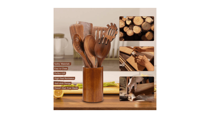 VAVSEA Thick Wooden Spoons for Cooking, 8 Pcs Natural Wooden Utensil for Cooking with Non-Stick, Heat Resistant, Wood Kitchen Utensil Set thumbnail 3