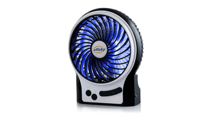 efluky 4.9-Inch Mini Desk Fan - 3 Speeds, Rechargeable Battery/USB Powered with LED Light, Quiet Portable Fan for Home, Office, Travel, Camping (Black) thumbnail 4