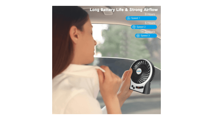 efluky 4.9-Inch Mini Desk Fan - 3 Speeds, Rechargeable Battery/USB Powered with LED Light, Quiet Portable Fan for Home, Office, Travel, Camping (Black) thumbnail 5