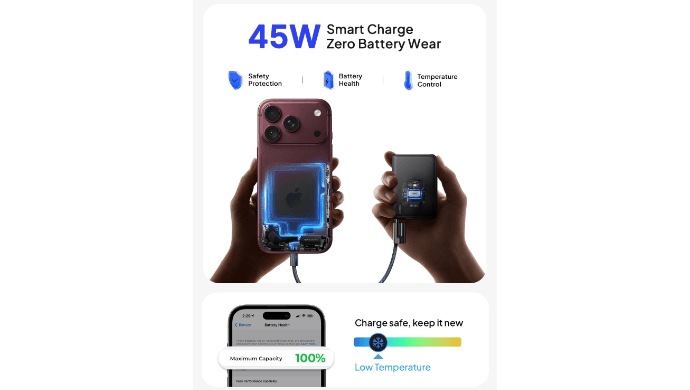 LISEN Small Portable Charger, 45W 10,000mAh Compact Power Bank Fast Battery thumbnail 5