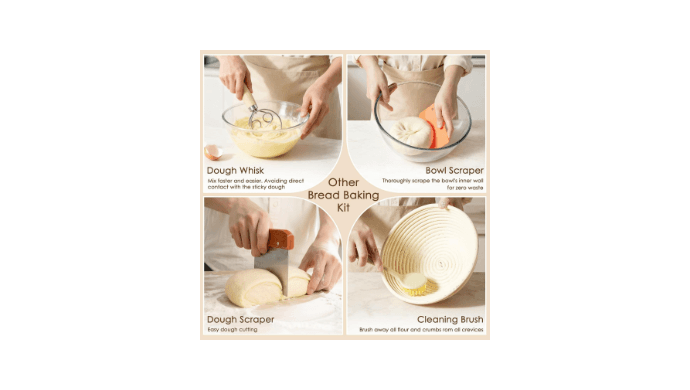 Kikcoin 13 PCS Sourdough Starter Kit with Round & Oval Banneton, Sourdough Bread Baking Supplies with Handmade Baskets, Bread Proofing Basket with Starter Jar, Bread Making Tools Kit for Beginners thumbnail 4