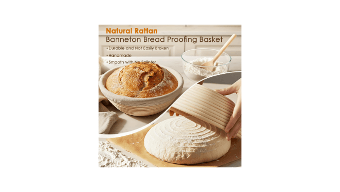 Kikcoin 13 PCS Sourdough Starter Kit with Round & Oval Banneton, Sourdough Bread Baking Supplies with Handmade Baskets, Bread Proofing Basket with Starter Jar, Bread Making Tools Kit for Beginners thumbnail 5