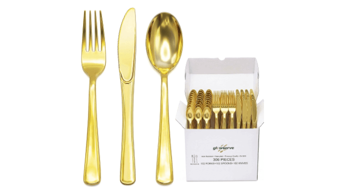 Glowserve 306 Pack Gold Disposable Plastic Silverware Set Cutlery Set thumbnail 1