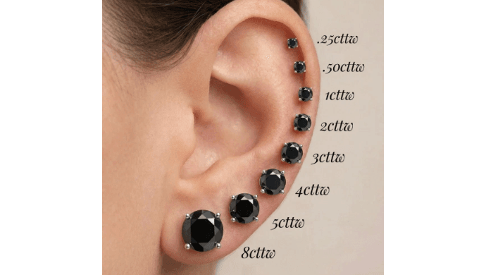 .25Ct - 8Ct TW Round 4-Prong Black Diamond Studs 14k Gold thumbnail 5