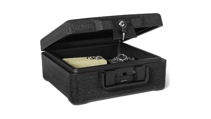 Amazon Basics Fire-Resistant Waterproof Fire Chest with Mechanical Key, Protects During Floods, 0.39 cu. ft, Black thumbnail 1