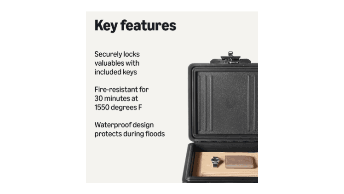 Amazon Basics Fire-Resistant Waterproof Fire Chest with Mechanical Key, Protects During Floods, 0.39 cu. ft, Black thumbnail 3