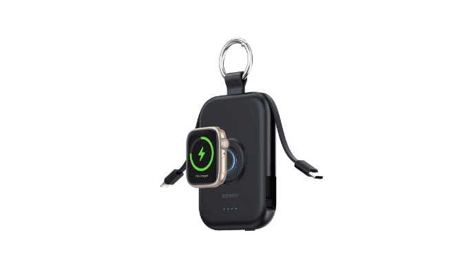 RORRY Portable Charger, 5000mAh Power Bank - Apple Watch Charger with Built-in Cables,Travel-Ready Portable Charger for iPhone 17/ 16/15/14 ,Android ,Apple Watch Ultra2/11/10/9/8, Black