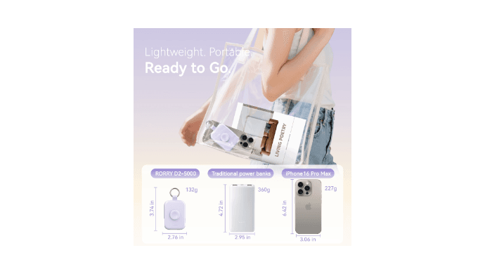 RORRY Portable Charger, 5000mAh Power Bank - Apple Watch Charger with Built-in Cables,Travel-Ready Portable Charger for iPhone 17/ 16/15/14 ,Android ,Apple Watch Ultra2/11/10/9/8, Black thumbnail 3