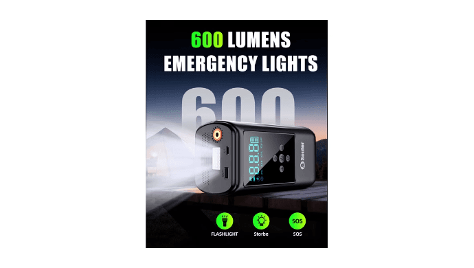 Soulor Jump Starter with Air Compressor, 6000A Battery Jumping Starter (Suitable for Gasoline and Diesel Vehicles),Three Emergency Lights Modes thumbnail 3