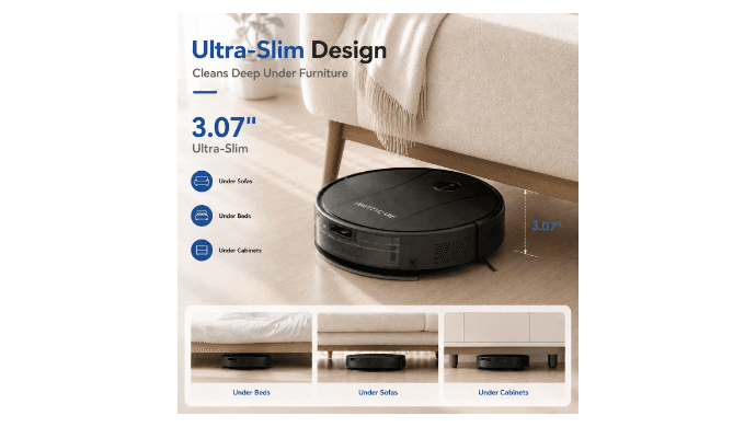 PrettyCare C2-v2 Robot Vacuum and Mop Combo Cleaner, 3-in-1, 8000Pa Suction, 5200mAh Battery, Black thumbnail 3