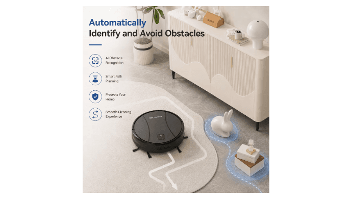PrettyCare C2-v2 Robot Vacuum and Mop Combo Cleaner, 3-in-1, 8000Pa Suction, 5200mAh Battery, Black thumbnail 5